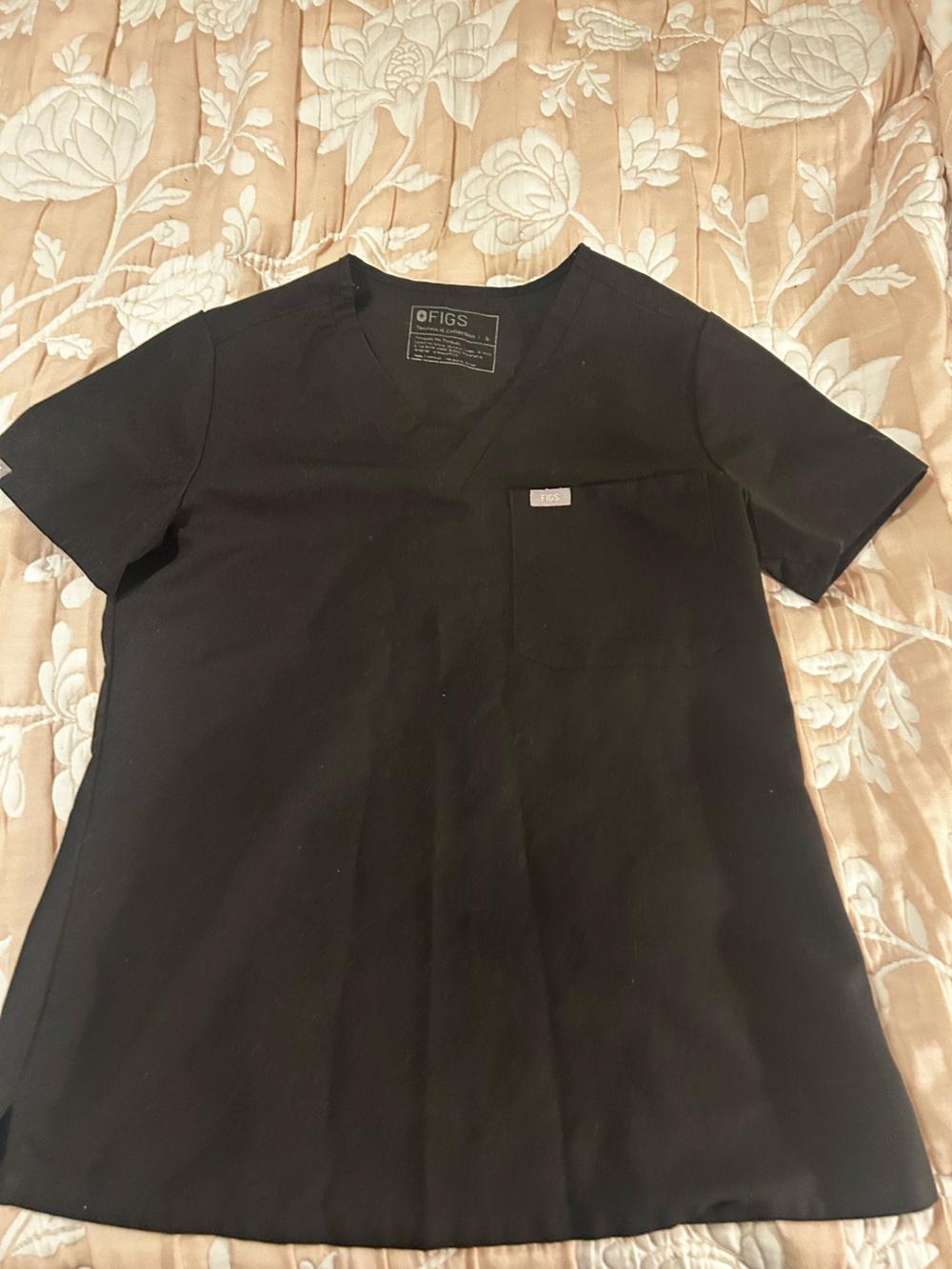 Figs Black V-Neck Medical Scrub Top with Pocket